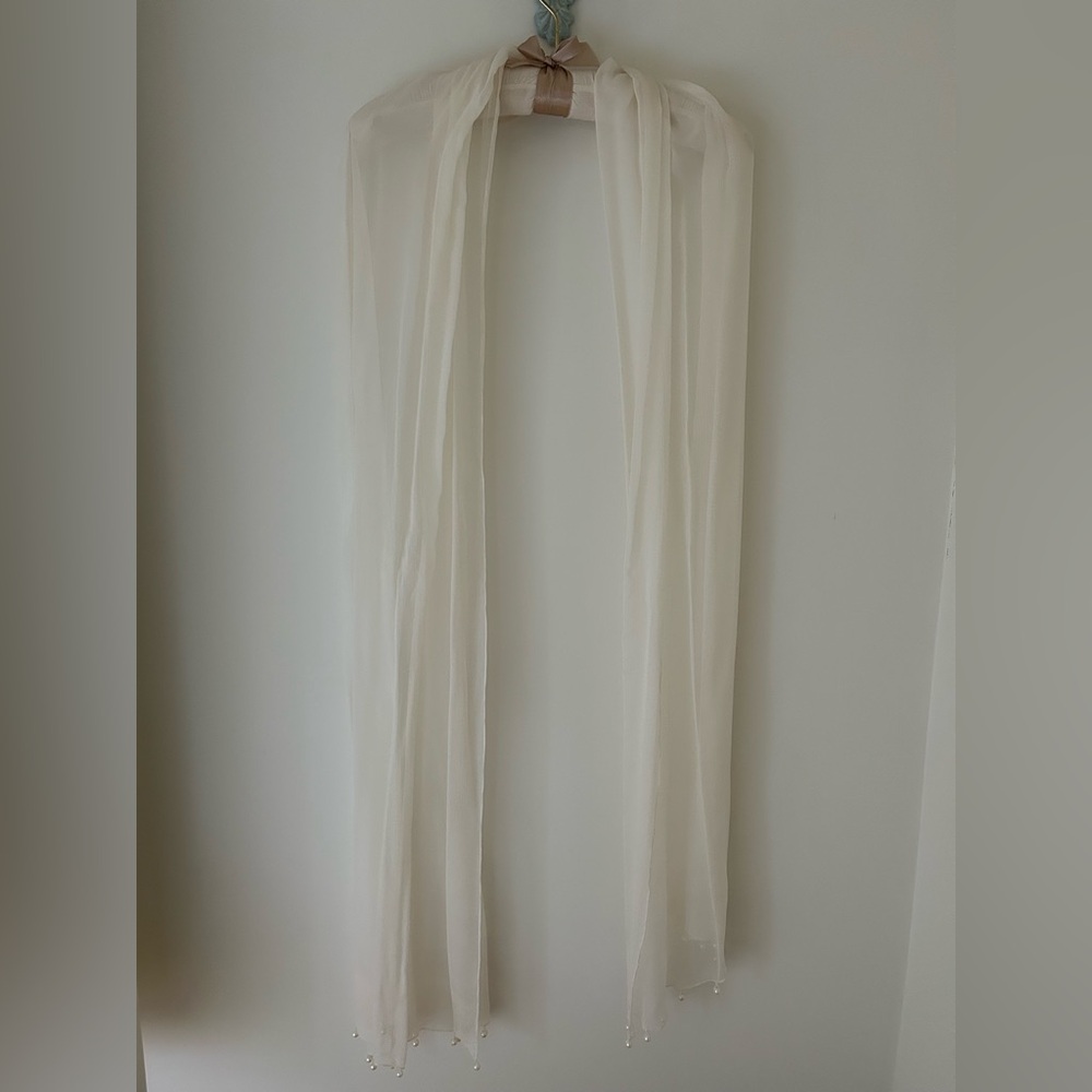*SOLD* Vintage Cream Chiffon Maxi Skirt with Matching Faux Pearl Scarf - Picture 12 of 14